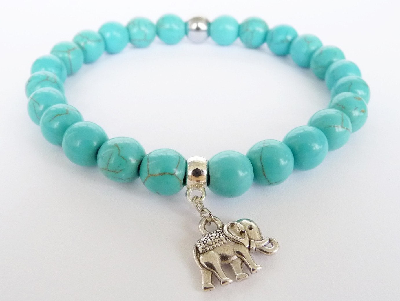 Hanessa Bracciale Elefante Con Sfere Turchesi – Gioiello In Lega Di Zinco, Regalo Per Donna, Argento - 2