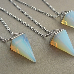 Opalite Pendant Сrystalline Pendant Long Necklace Triangle Pendant Pyramid pendant Gift for Girl Summer Pendant Triangle Necklace for women