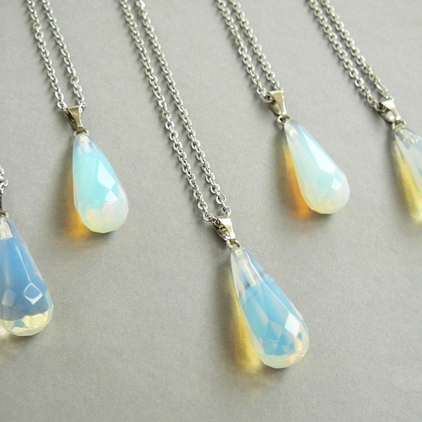 Opalite Necklace Opalite Pendant Long Necklaces for women Opal drop Pendant Gift Girl Crystal silver Pendant Drop Necklace for women gift