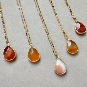 Carnelian Necklace, Natural Genuine Red Carnelian Pendant, Gemstone Gold Necklace for Women, Orange Crystal Drop Necklace, Healing Jewellery