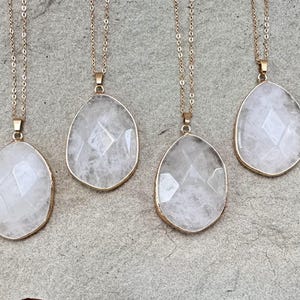 Clear Quartz Pendant Necklace, Clear Quartz Gold Long Necklace, Natural Quartz Crystal Necklace, April Birthstone Necklace, Gift for Women