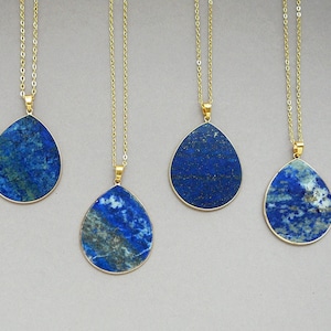 Drop Lapis Lazuli Pendant Necklace, Gold Blue Large Drop Pendant, Lapis Lazuli Jewelry, Gift for Mom, September Birthstone Gemstone Necklace