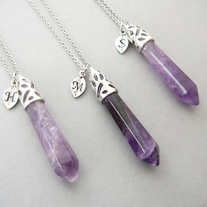 Amethyst Necklace Personalized pendant Silver Letter necklace Purple Natural Stones Long Necklaces for women Initial Gemstone Jewelry gift