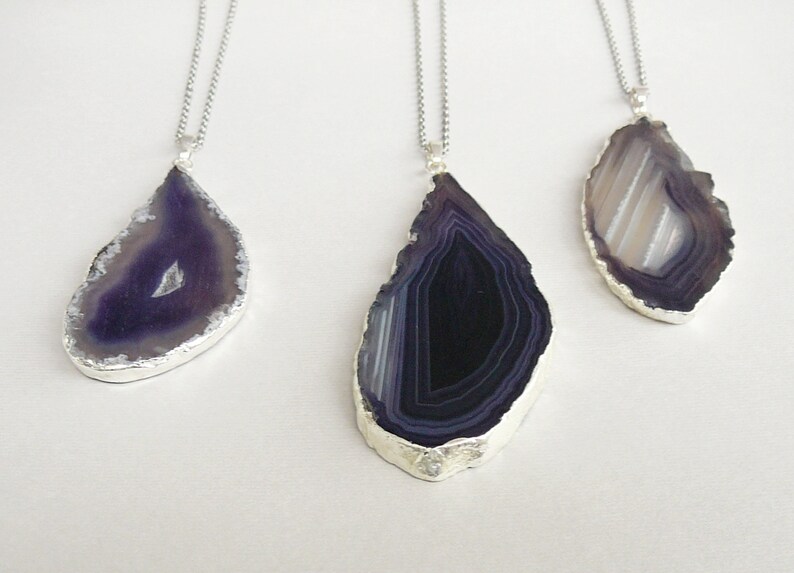Violet Agate Slice Necklace Dark Violet Agate Pendant Gift for Women Gemstone Necklace Large Agate Slice Long Necklace for women necklace