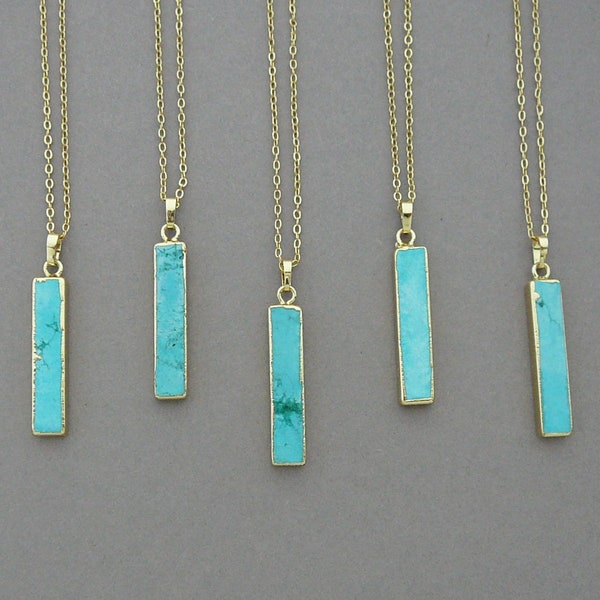 Collier pendentif turquoise or, collier howlite bleu, collier long, collier superposé, collier en pierres précieuses bleues, cadeau pierre de naissance de décembre