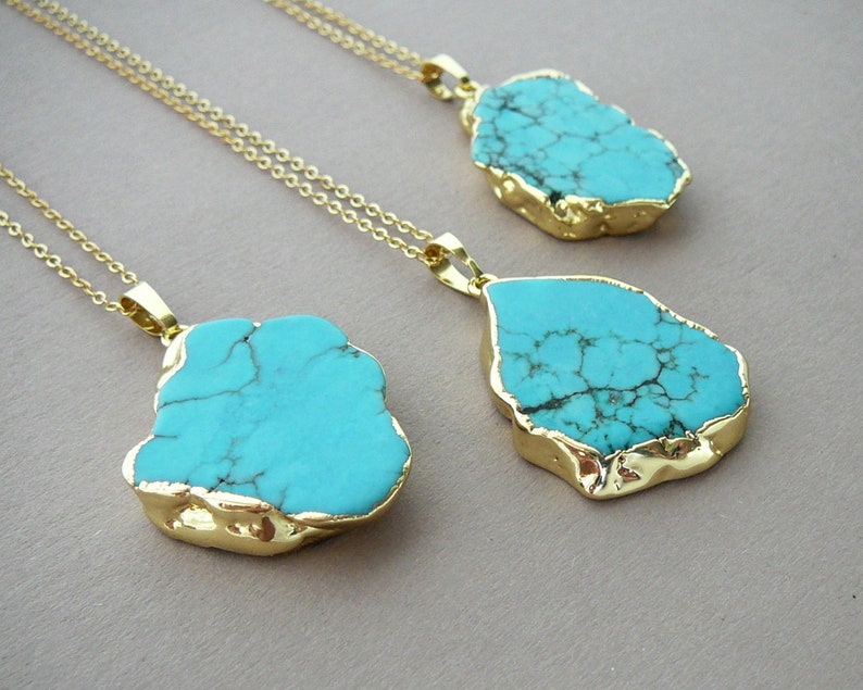Turquoise Necklace Gold Turquoise Pendant Necklace Blue image 8