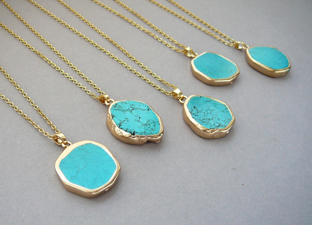 Collana Pendant Fatto A Mano In Quarzo Oceano Blu E Tormalina Howlite Turchese