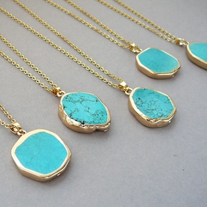 Turquoise Pendant Necklace, Blue Howlite Gold Necklace, Blue Gemstone Necklace, Girlfriend gift, Stone Pendant, Turquoise Jewelry for women