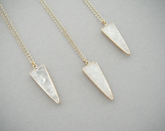 Clear Quartz Pendant Necklace Quartz Triangle Gold Necklaces April Birthstone Jewelry Gift Natural Crystal Long Layering Necklace for Women