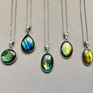 Labradorite Silver Necklace, Labradorite Pendant, Natural Labradorite Stone for Man for Women Gift, Gemstone Pendant Necklace, Long Necklace