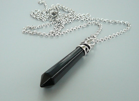 Black Onyx Necklace black onyx pendant Long necklace Black bullet pendant for women Black Necklace for men neclace Black onyx jewelry