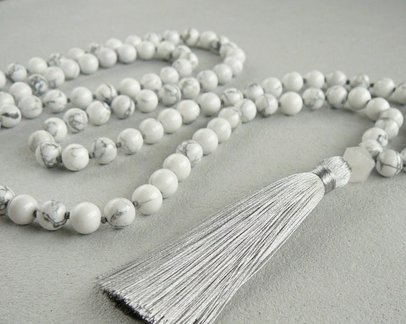 Howlite Mala Necklaces Hand Knotted 