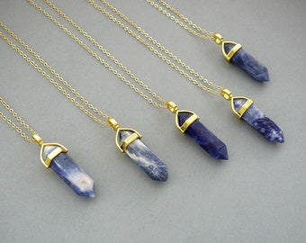 Sodalite Pendant Necklace Blue Crystal Pendant Sodalite Jewelry Natural Sodalite Healing Crystal Necklaces for Man for Women Gold Necklace