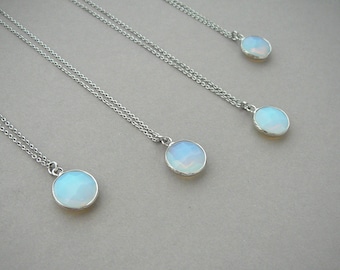 Opalite Necklace Silver Opalite Round Pendant Long Necklaces for Women Opalite Jewelry Gift for Sister for Girlfriend Opal Crystal Necklaces