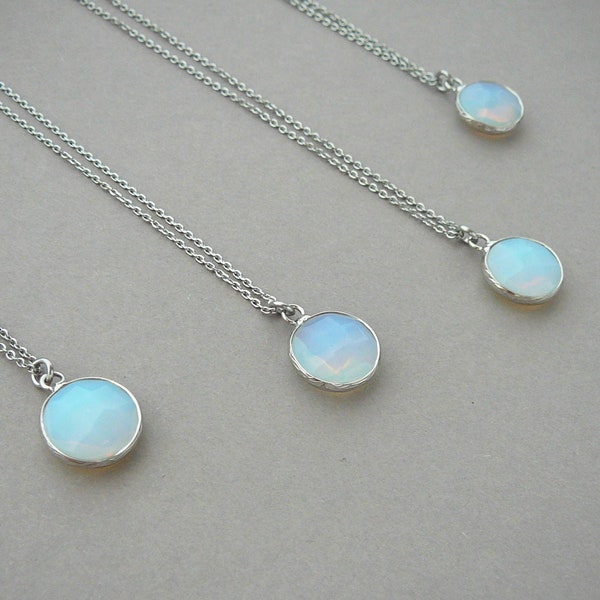Opalite Necklace Silver Opalite Round Pendant Long Necklaces for Women Opalite Jewelry Gift for Sister for Girlfriend Opal Crystal Necklaces