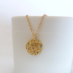 Zodiac Necklace, Gold Coin Necklace, Astrology Pendants, Real Gold Plated Necklace,  Libra Jewelry for Woman Gift, Zodiac Signs Necklace