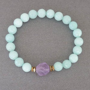 Amazonite Bracelet for her Gift for sister Bracelet for mom Bracelet women Mint Bracelet Beaded Bracelet womens gift Amethyst Crystal image 3