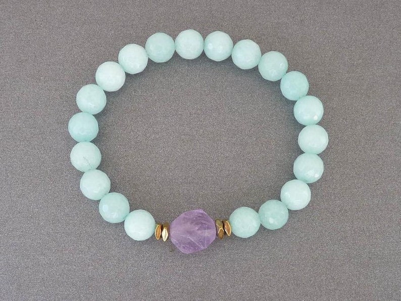 Amazonite Bracelet for her Gift for sister Bracelet for mom Bracelet women Mint Bracelet Beaded Bracelet womens gift Amethyst Crystal image 3