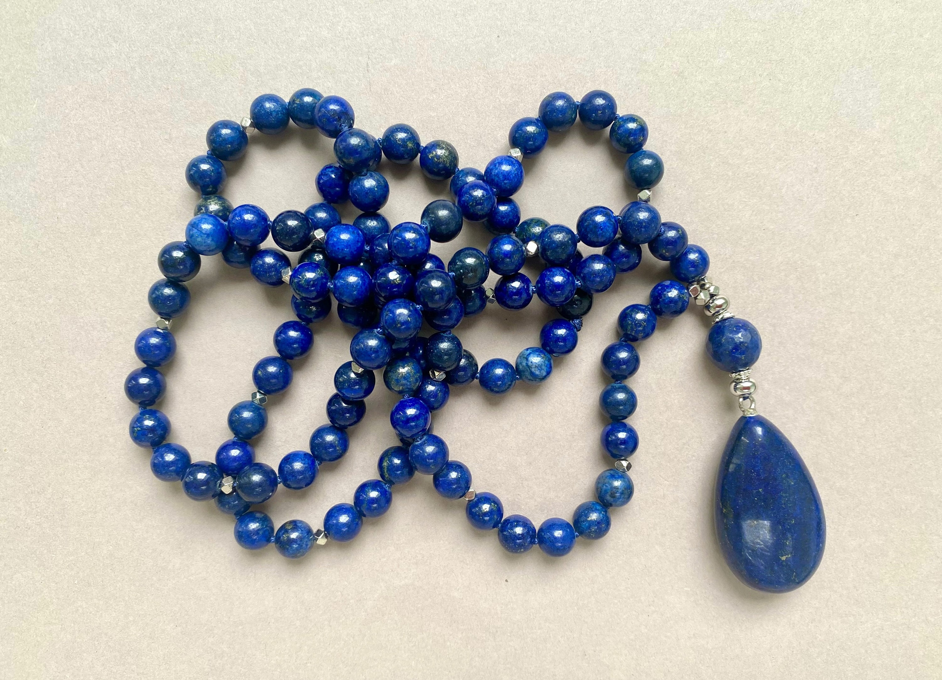 Lapis Lazuli Mala Necklace, Blue Lapis Lazuli Necklace, Beaded Long Necklace for Women for Men, Yoga Gift, 108 Mala Necklace, Genuine Lapis