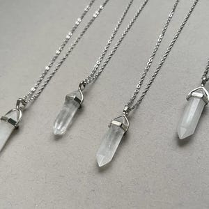 Natural Clear Quartz Crystal, Clear White Quartz Silver Pendant Necklace, Aries Necklace, April Birthstone Gift for Man, Point Necklace