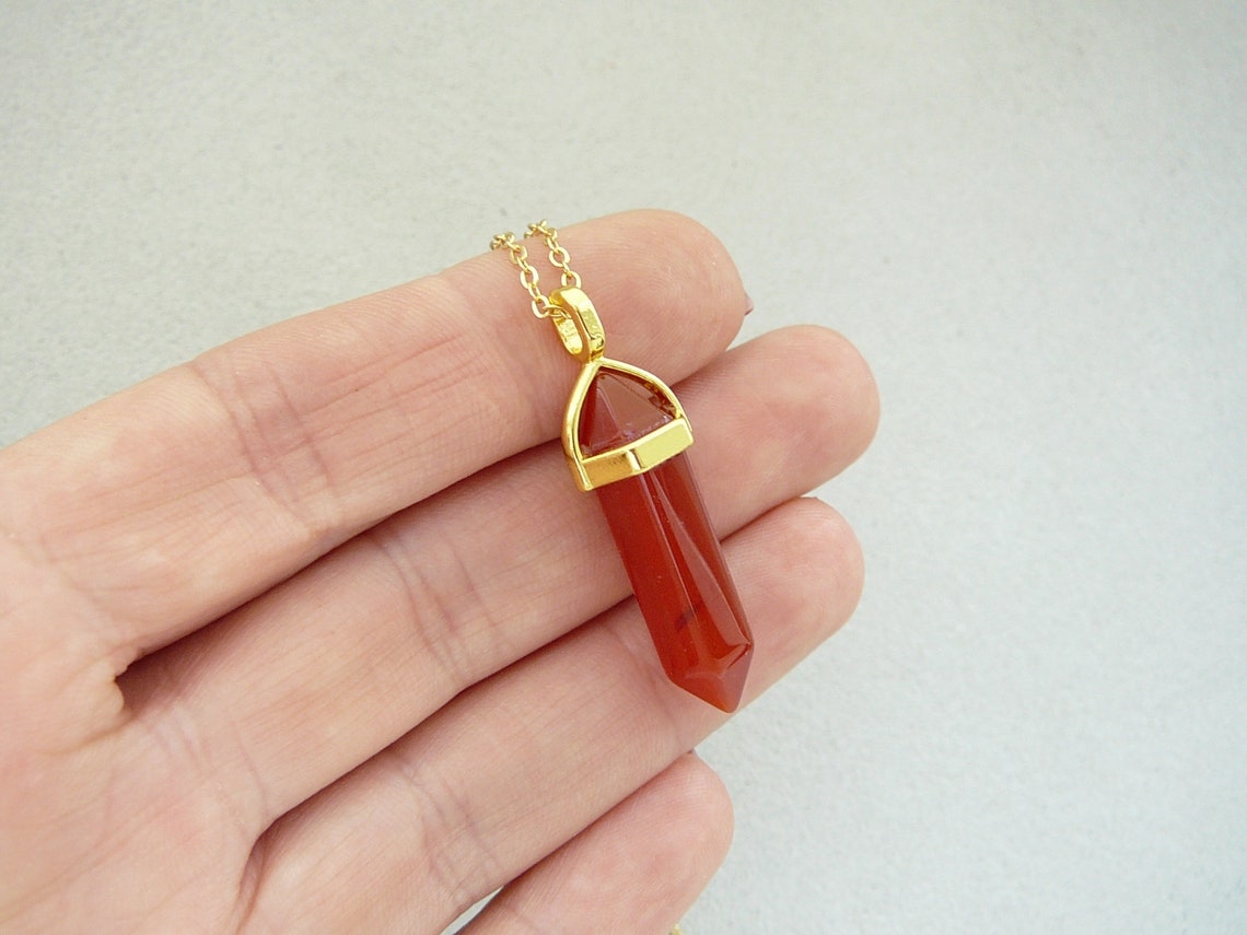 Carnelian Crystal Necklace Genuine Carnelian Pendant Natural Etsy