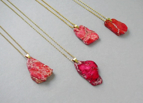 Red Jasper Gold Necklace Sediment Jasper Pendant Imperial Jasper