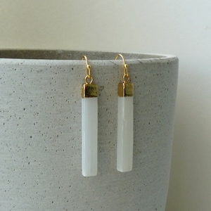 Selenite Gold Earrings, Natural Selenite Jewelry, Selenite Stick Earrings, Geometric Gemstone Earings, White Gold Earrings, Gift for Women