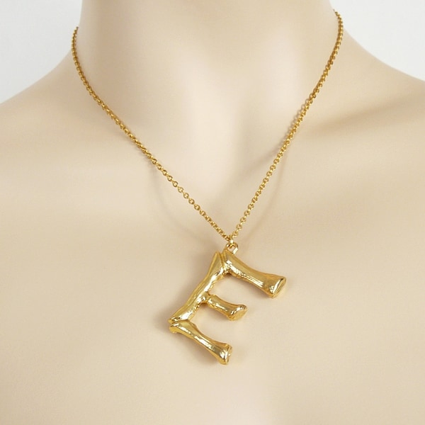 Bamboo Letter Necklace Initial Necklace Large Initial Necklace Gold Plated Bamboo Pendant Necklace for Sister Birthday Gift Monogram Jewelry