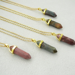 Natural Picasso Jasper Pendant Necklace Gold Jasper Necklace for Men Women Healing Gemstone Crystal Necklace Energy Crystals Jewelry