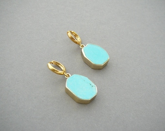 Turquoise Earrings, Gold Blue Howlite Earrrings, Turquoise Jewelry, Howlite Dangle Earrings, Boho Blue Gemstone Earrings, Gift for Her