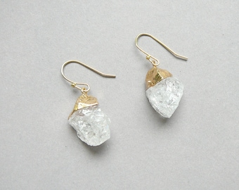 Raw Clear Quartz Earrings Clear Quartz Gold Earrings Nuggets Quartz Earings April Birthstone Gift Clear Quartz Jewelry Raw Stone Earrings