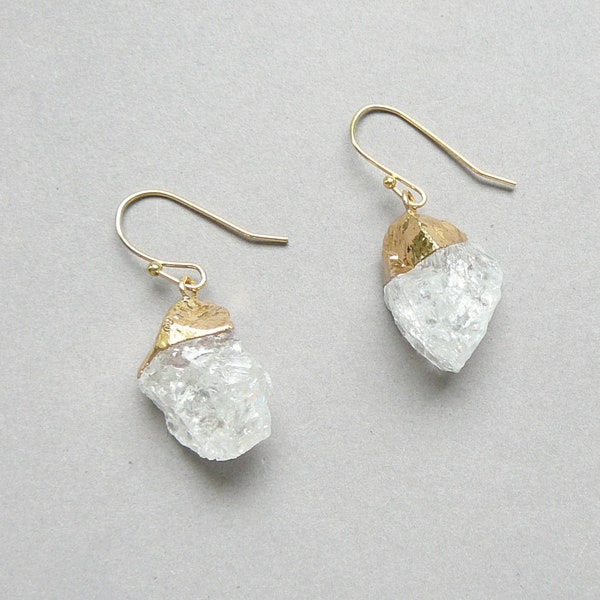 Raw Clear Quartz Earrings Clear Quartz Gold Earrings Nuggets Quartz Earings April Birthstone Gift Clear Quartz Jewelry Raw Stone Earrings