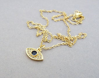 Minimalist Evil Eye Necklace, Gold CZ Evil Eye Pendant for Women, Protection Necklace, Gift for Her, Simple Dainty Jewelry, Layered Necklace