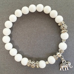 White Bracelet for girlfriend Gift for mom Elephant Bracelet for her Summer Bracelet Elephant Charm Bracelet Beaded Bracelet Tibetan Jewelry