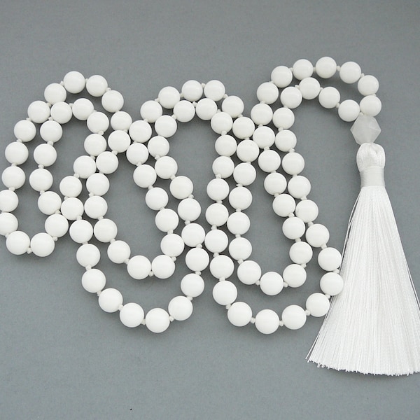 Long Beaded Tassel Necklace, White main image 0