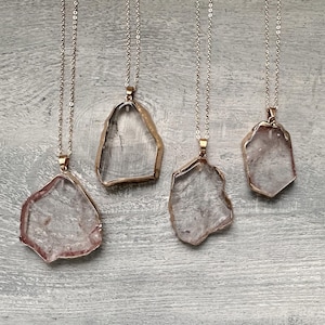 Raw Clear Quartz Necklace, Raw Quartz Pendant, Natural Quartz Gold Necklace, Layering Necklace, Large Gemstone Necklace Clear Quartz Jewelry