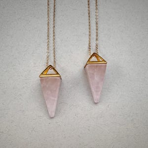 Pyramid Quartz Crystal Necklace Rose Quartz Pendant Everyday Necklace Rose Quartz Stone Pendant for Women Gemstone Necklace Girlfriend gift image 4