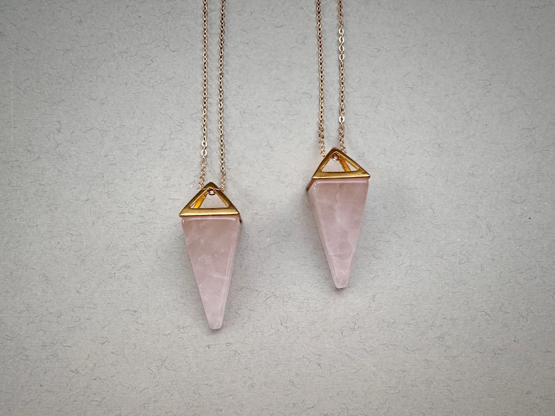 Pyramid Quartz Crystal Necklace Rose Quartz Pendant Everyday Necklace Rose Quartz Stone Pendant for Women Gemstone Necklace Girlfriend gift image 4