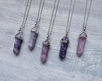 Lepidolite Necklace, Lepidolite Pendant, Purple Crystal Point Pendant, Gemstone Necklace, Necklace for Women for Men, Lepidolite Jewelry
