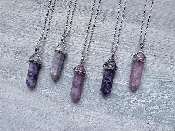 Lepidolite Necklace, Lepidolite Pendant, Purple Crystal Point Pendant, Gemstone Necklace, Necklace for Women for Men, Lepidolite Jewelry