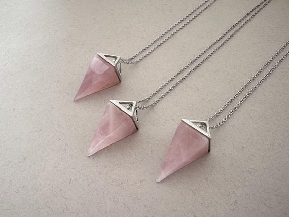 Pyramid Quartz Crystal Necklace Rose Quartz Pendant Everyday Necklace Rose Quartz Stone Pendant for Women Gemstone Necklace Girlfriend gift