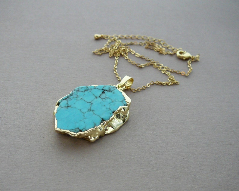Turquoise Necklace Gold Turquoise Pendant Necklace Blue Etsy UK