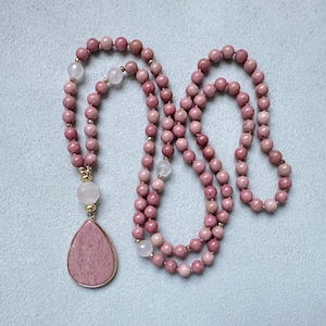 Rhodonit Mala, Halskette für Frauen, Rosenquarz Mala Halskette, Yoga Schmuck, Yoga Geschenk, Meditation