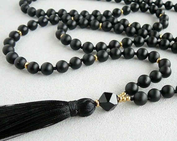 Hand knotted Matte Onyx Mala Necklace Hand knotted Matte Onyx Mala Necklace
