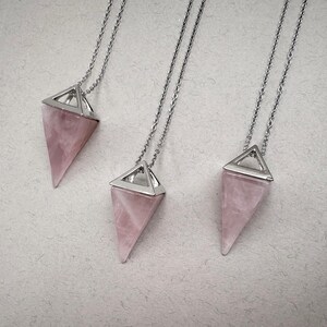 Pyramid Quartz Crystal Necklace Rose Quartz Pendant Everyday Necklace Rose Quartz Stone Pendant for Women Gemstone Necklace Girlfriend gift image 3