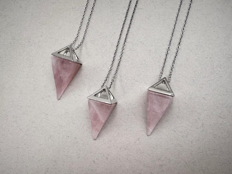 Pyramid Quartz Crystal Necklace Rose Quartz Pendant Everyday Necklace Rose Quartz Stone Pendant for Women Gemstone Necklace Girlfriend gift image 3