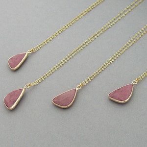 Rhodochrosite Necklace, Rhodonite Necklace, Rhodonite Pendant, Long Triangle Necklace, Gold Pendant Necklace for Women, Rhodonite Jewelry