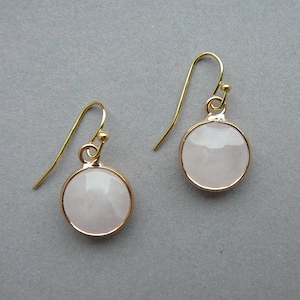 Rose Quartz Earrings, Silver Earings, Rose Quartz Round Minimalist Earings, Sterling Silver Earrings, Rose Quartz Jewelry, Gift for Sister