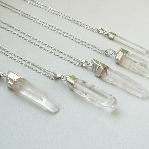 Raw Clear Quartz Necklace, Crystal Point Necklaces, Silver Clear Quartz Pendant, Crystals Necklace for Man Women, Natural Quartz Pendant