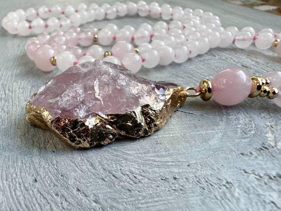 Natural Rose Quartz Necklace, Raw Rose Quartz Pendant Necklace